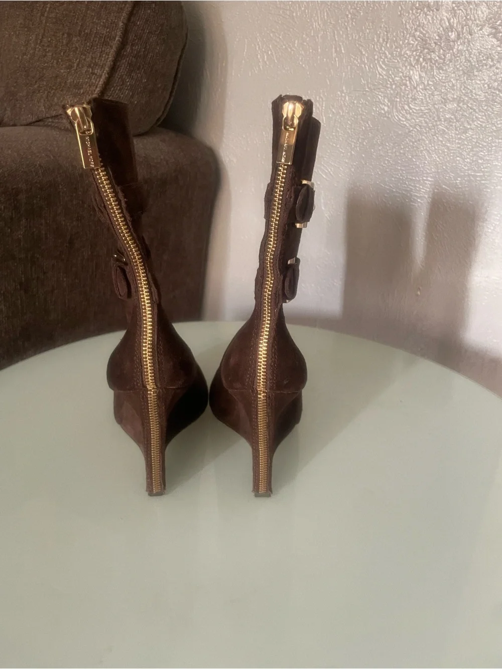 Michael Kors Dark Brown Suede Wedge Ankle Boots